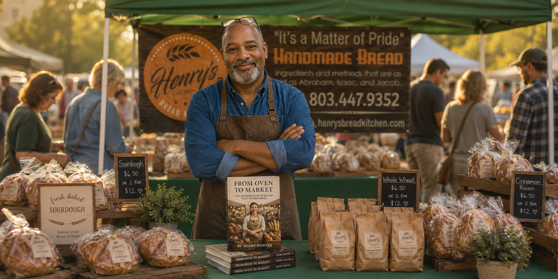 Henry at his market tent