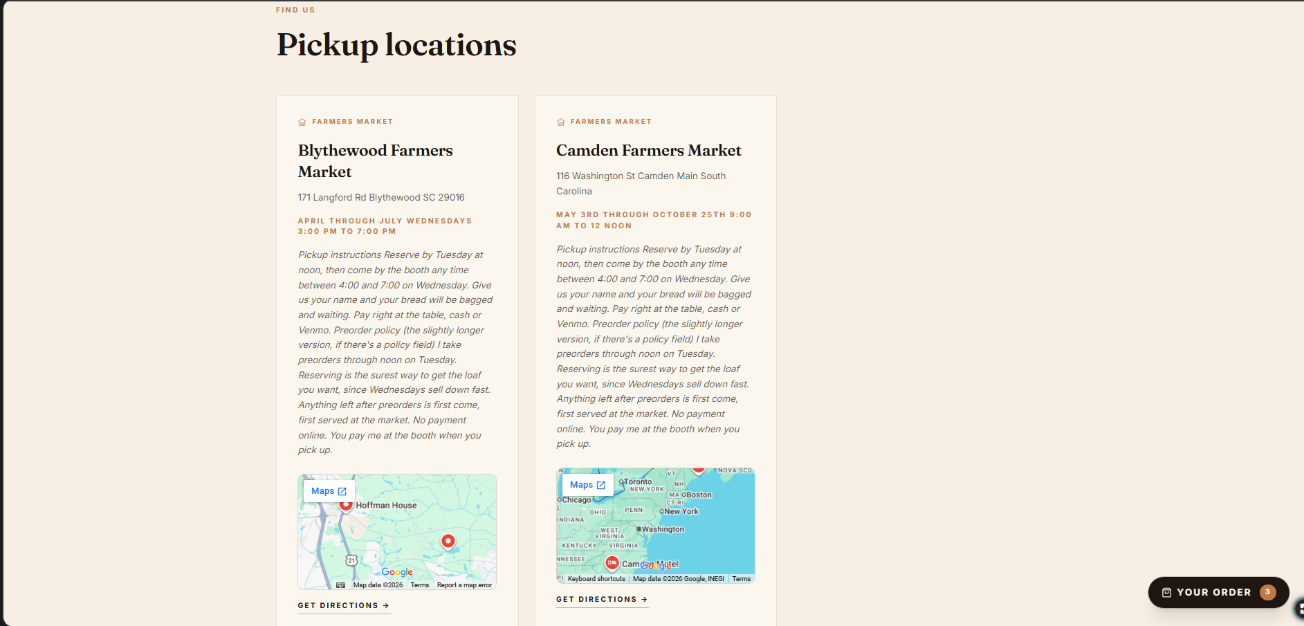 Pickup locations